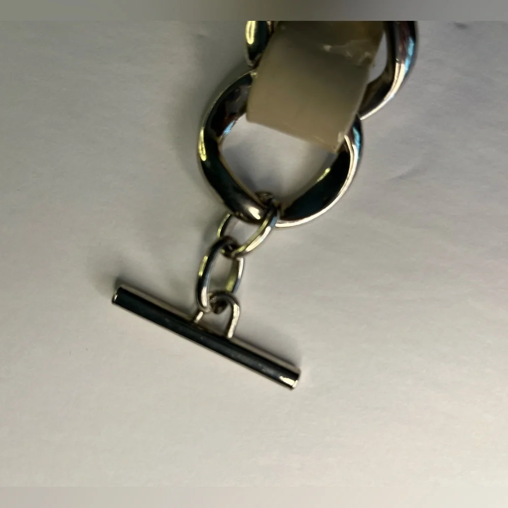 Nine West Women's Vinyl Taupe‎ Inlay Chain Link Sliver Belt Size 32” Length
